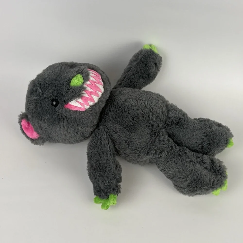 Creepy Zombie Bear Plush 14″ Neon Green & Pink Horror Stuffed Animal